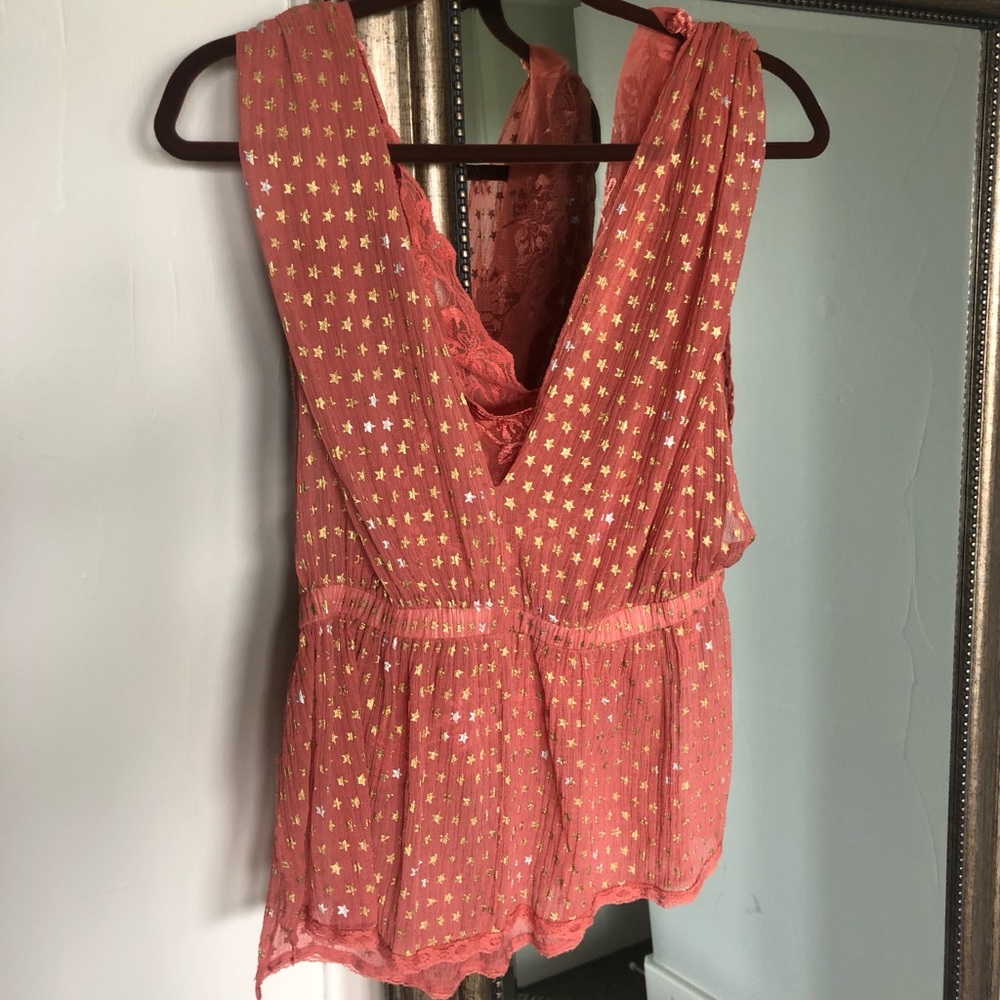 FREE PEOPLE pink top with gold stars